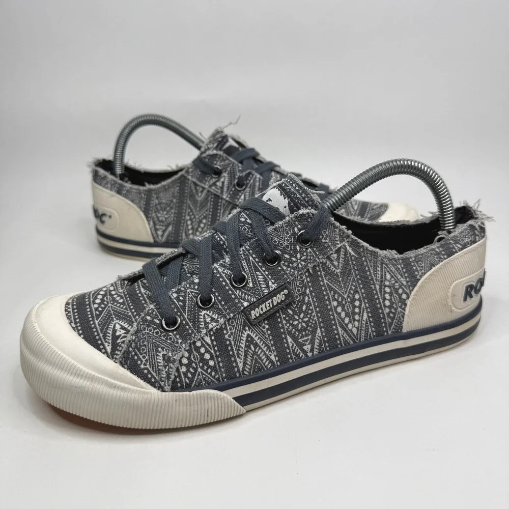Rocket Dog Jazzin Sneakers Womens 9 Grey Tribal Print Canvas Raw Hem Low Top